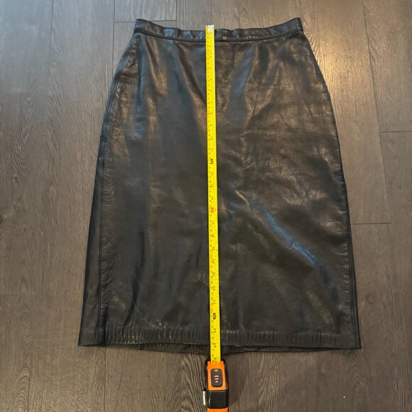 vintage black leather skirt size small / medium - a line / midi - Picture 3 of 10